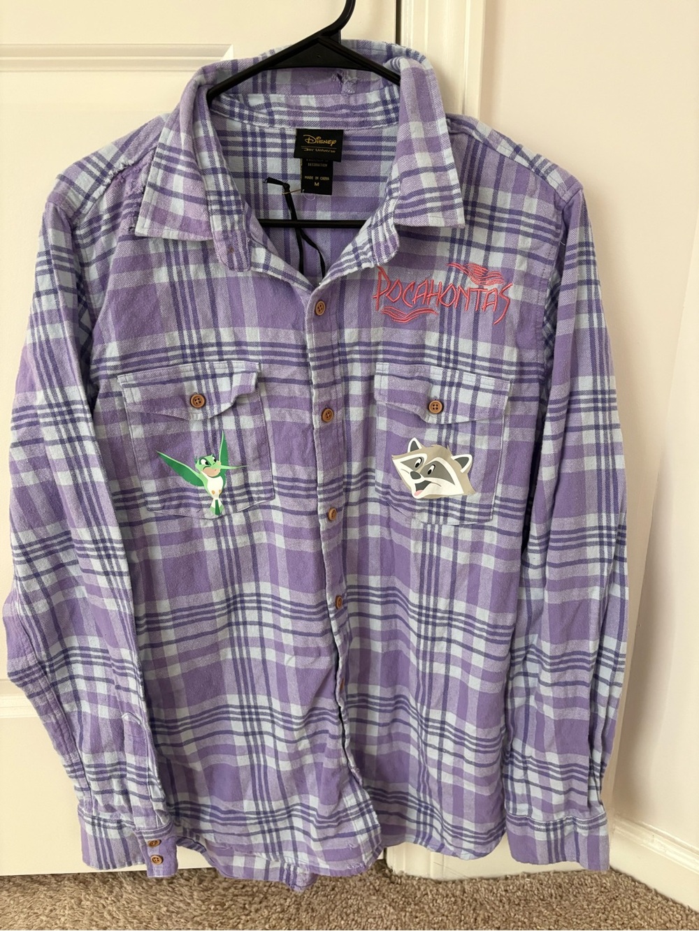 Disney Purple Plaid Button-Down Shirt with Pocahontas Graphics